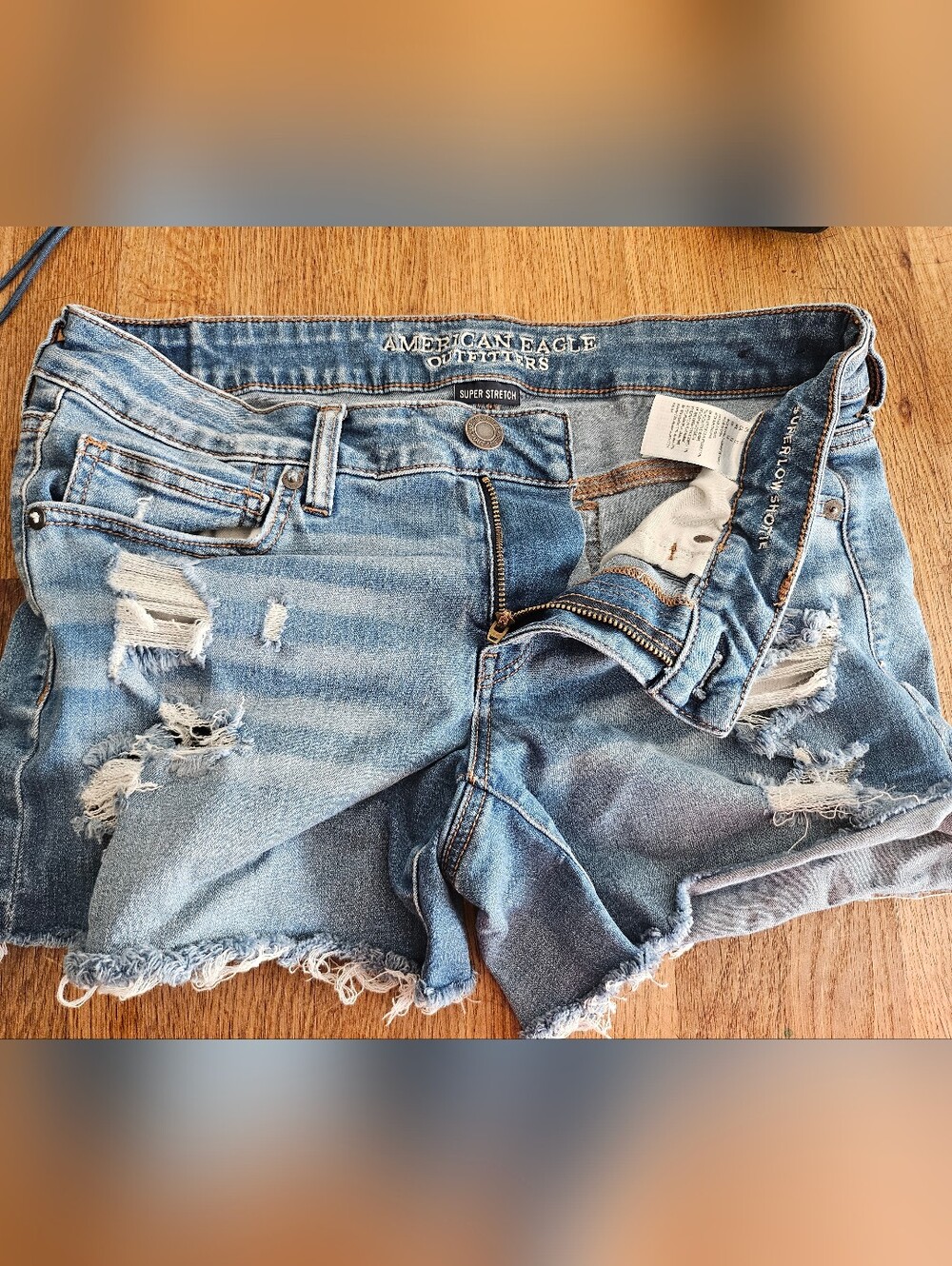 American Eagle Distressed Denim Cutoff Super Low Shortie Shorts Womans 90s Y2k